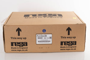Box of a used Rega Planar 3 Turntable in Gloss Black with Elys Cartridge