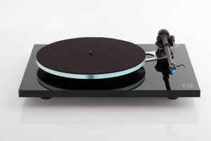 Front view of a used Rega Planar 3 Turntable in Gloss Black with Elys Cartridge