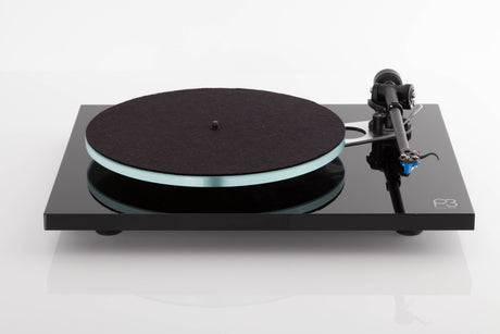 Front view of a used Rega Planar 3 Turntable in Gloss Black with Elys Cartridge