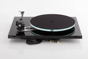 Rear view of a used Rega Planar 3 Turntable in Gloss Black with Elys Cartridge