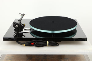 Rear view of a used Rega Planar 3 Turntable in Gloss Black finish with Exact Cartridge