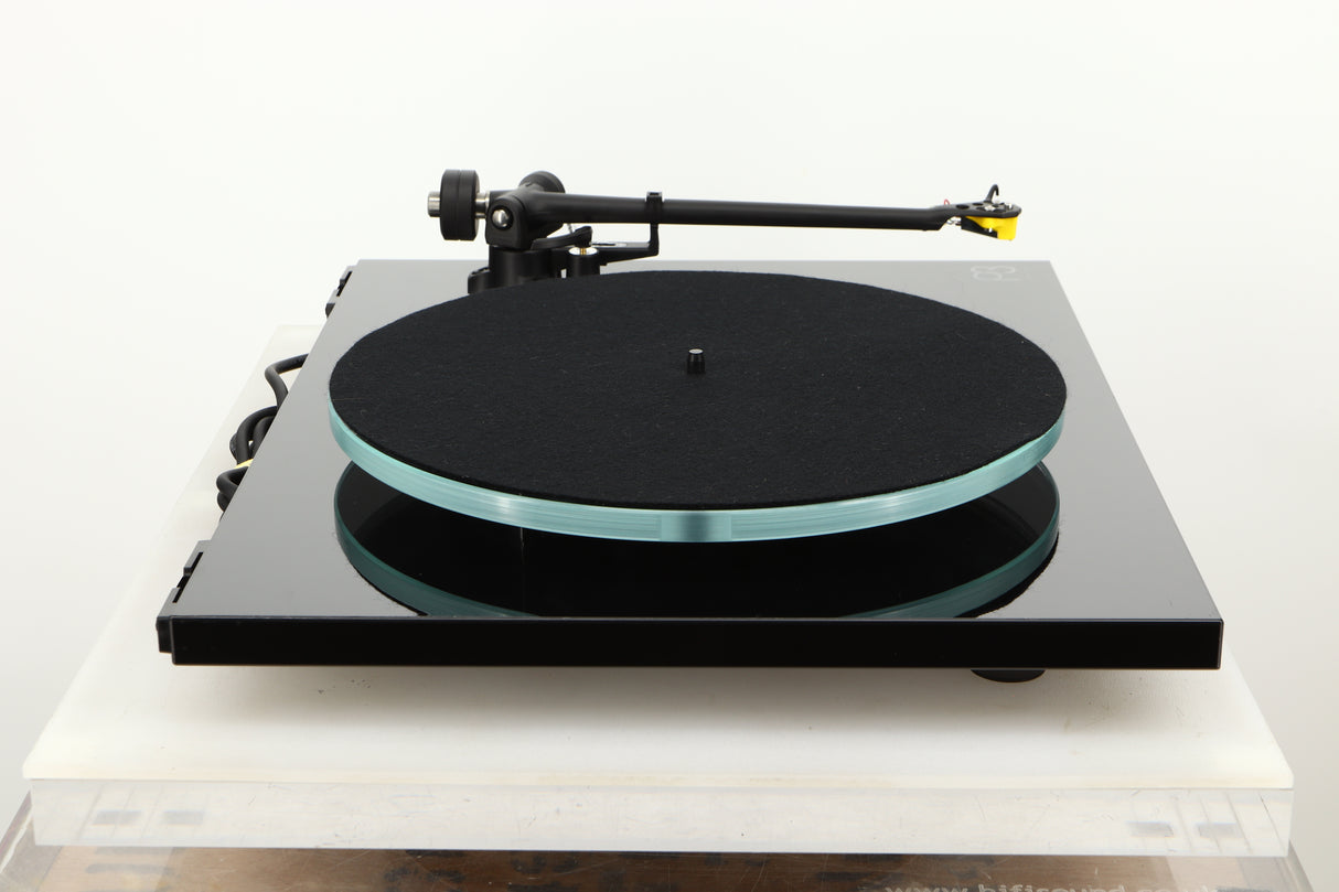 Side view of a used Rega Planar 3 Turntable in Gloss Black finish with Exact Cartridge