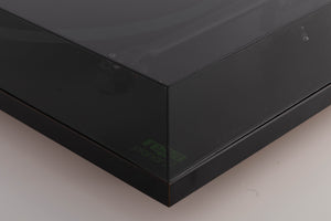 Front right corner view of a used Rega Planar 3 (24v Upgrade) Turntable in Black with Goldring E3 Cartridge 