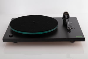 Front view of a used Rega Planar 3 (24v Upgrade) Turntable in Black with Goldring E3 Cartridge 