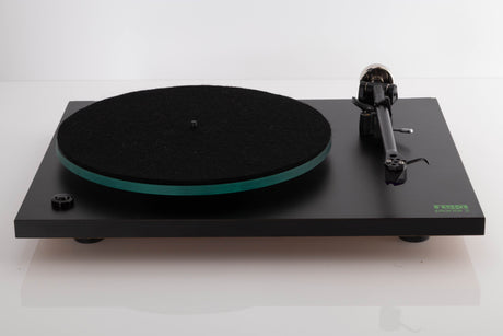 Front view of a used Rega Planar 3 (24v Upgrade) Turntable in Black with Goldring E3 Cartridge 
