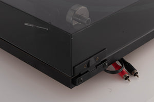 Rear left corner view of a used Rega Planar 3 (24v Upgrade) Turntable in Black with Goldring E3 Cartridge 