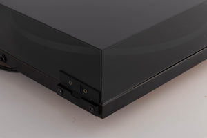 Rear right corner view of a used Rega Planar 3 (24v Upgrade) Turntable in Black with Goldring E3 Cartridge 