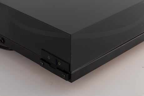 Rear right corner view of a used Rega Planar 3 (24v Upgrade) Turntable in Black with Goldring E3 Cartridge 