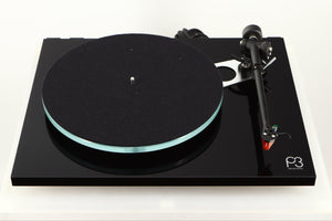 Front view of a used Rega Planar 3 Turntable / Ortofon 2M Bronze Cartridge / NEO Power Supply in a black finish