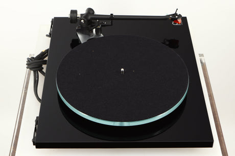 Left side view of a used Rega Planar 3 Turntable / Ortofon 2M Bronze Cartridge / NEO Power Supply in a black finish