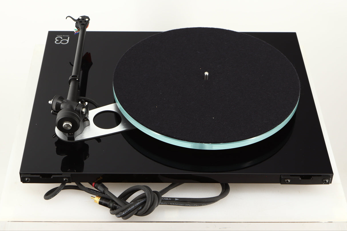 Rear view of a used Rega Planar 3 Turntable / Ortofon 2M Bronze Cartridge / NEO Power Supply in a black finish
