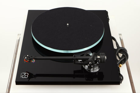 Right side view of a used Rega Planar 3 Turntable / Ortofon 2M Bronze Cartridge / NEO Power Supply in a black finish