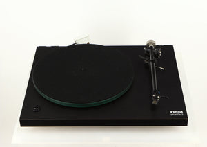 Front view of a used Rega Planar 3 Turntable W/ Goldring 1006 Cartridge in a black finish