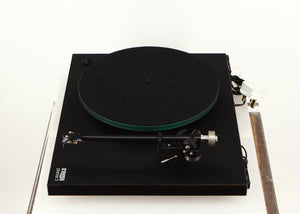 Right side view of a used Rega Planar 3 Turntable W/ Goldring 1006 Cartridge in a black finish