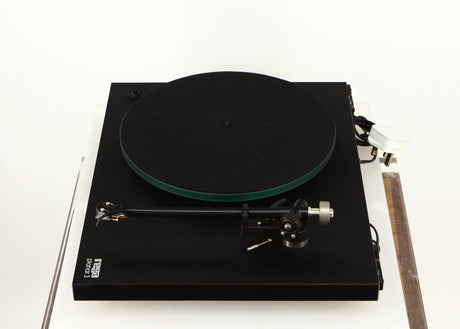 Right side view of a used Rega Planar 3 Turntable W/ Goldring 1006 Cartridge in a black finish