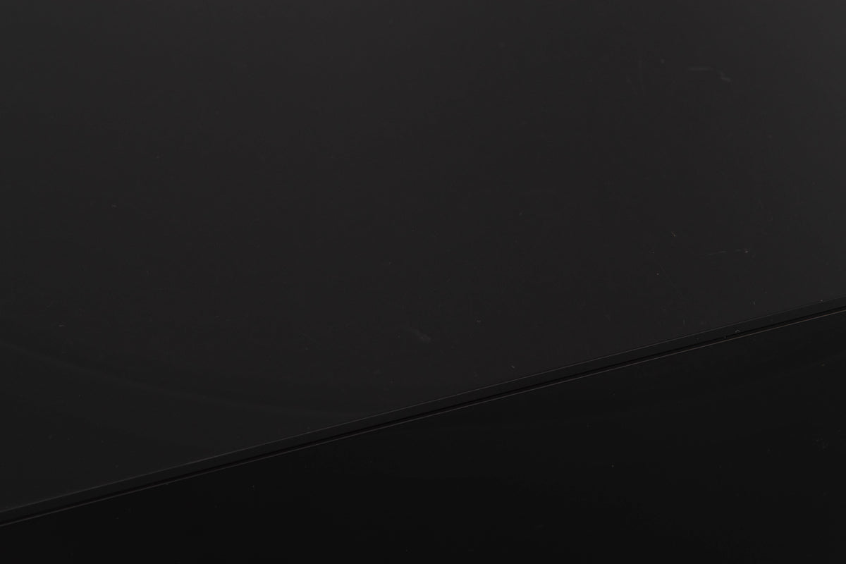 Close up of a used Rega Planar 3 Turntable W/ Nagaoka MP11 Boron Cartridge in a Black finish showing scratching on lid