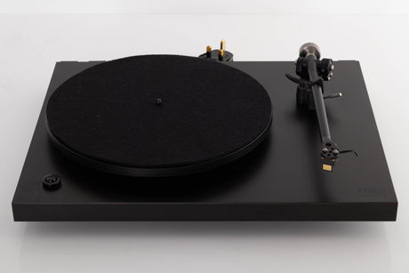 Front view of a used Rega Planar 3 Turntable W/ Nagaoka MP11 Boron Cartridge in a Black finish