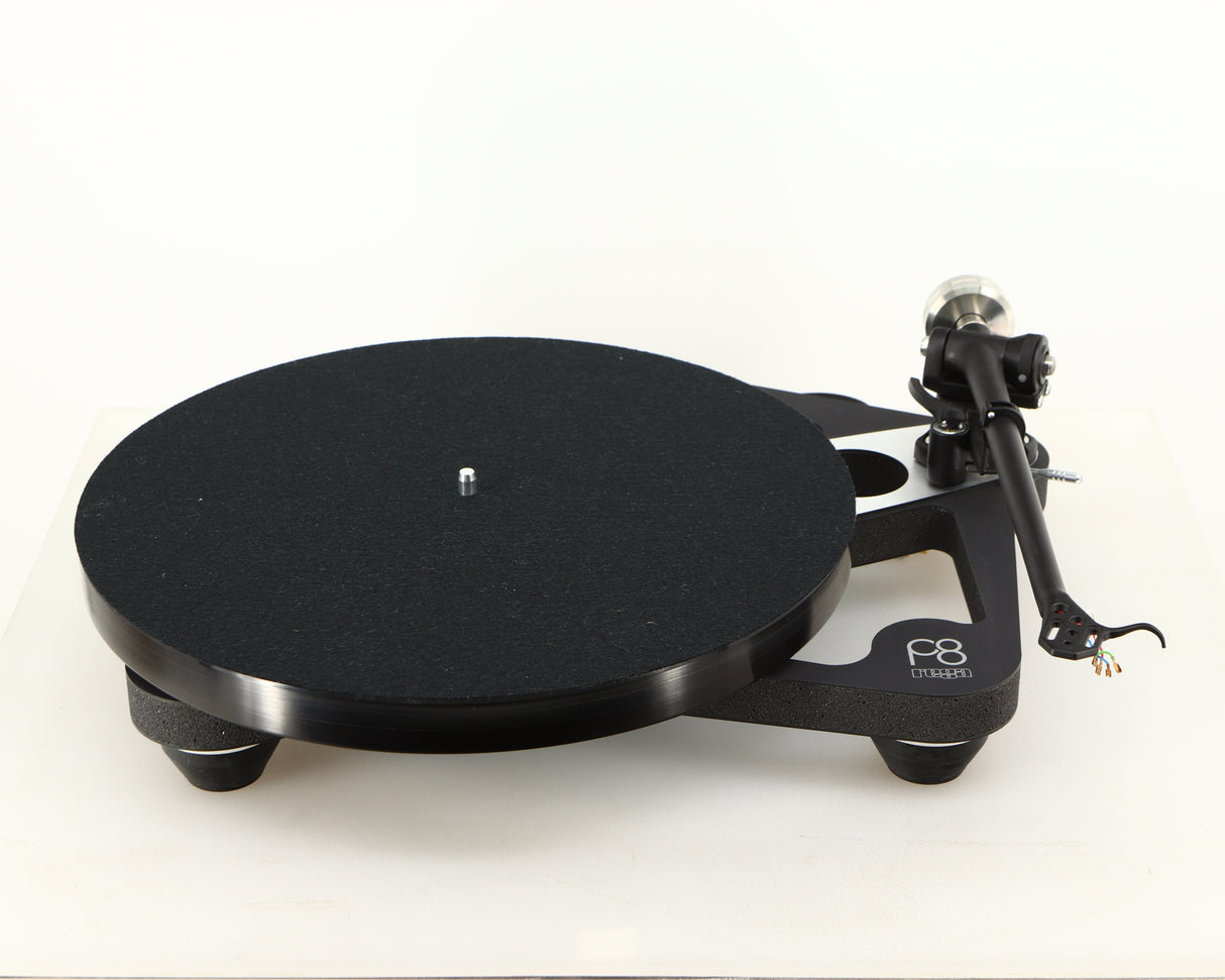 Front view of a used Rega Planar 8 Turntable (No Cartridge) in a black finish