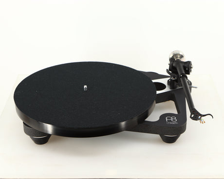 Front view of a used Rega Planar 8 Turntable (No Cartridge) in a black finish