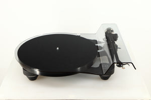 Front view of a used Rega Planar 8 Turntable (No Cartridge) in a black finish showing Lid