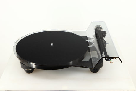 Front view of a used Rega Planar 8 Turntable (No Cartridge) in a black finish showing Lid