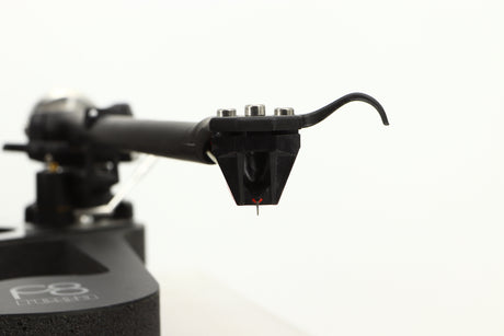 Close up view of a used Rega Planar 8 Turntable in Black finish with an Ania Pro Cartridge