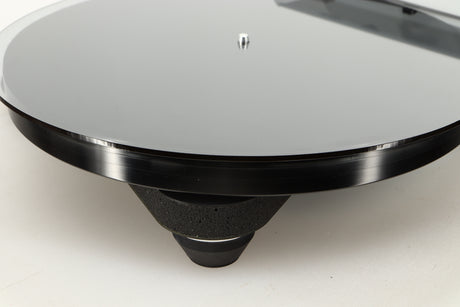 Front left corner view of a used Rega Planar 8 Turntable in Black finish with an Ania Pro Cartridge