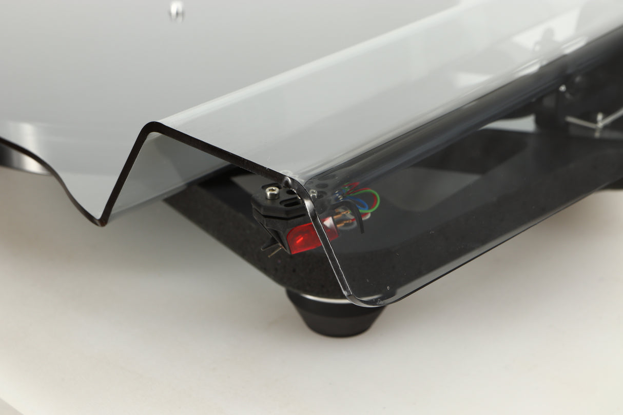 Front right corner view of a used Rega Planar 8 Turntable in Black finish with an Ania Pro Cartridge