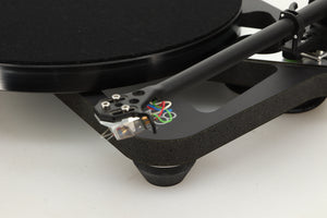 Front right corner view of a used Rega Planar 8 Turntable with Apheta 3 MC Cartridge in Black finish 