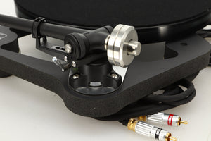 Rear left corner view of a used Rega Planar 8 Turntable with Apheta 3 MC Cartridge in Black finish 