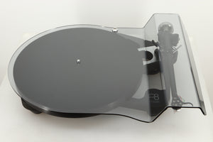 Top view of a used Rega Planar 8 Turntable with Apheta 3 MC Cartridge in Black finish with dustcover