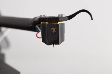 Close up view of a used Rega Planar 8 Turntable with Hana ML Cartridge