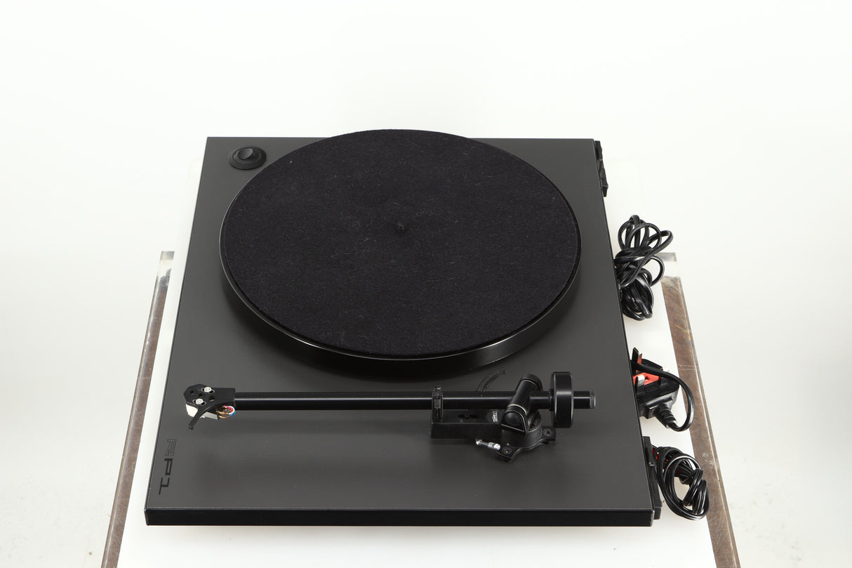 Right side view of a used Rega Planar RP1 Turntable in a cool grey finish