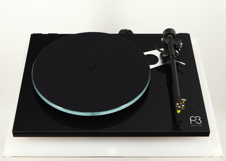 Front view of a used Rega Planar 3 Turntable / Exact Cartridge in a black finish