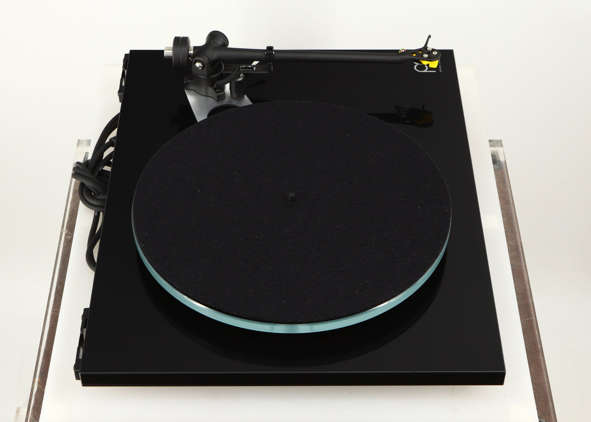 Left side view of a used Rega Planar 3 Turntable / Exact Cartridge in a black finish