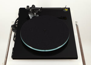 Left side view of a used Rega Planar 3 Turntable / Exact Cartridge in a black finish