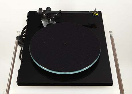 Left side view of a used Rega Planar 3 Turntable / Exact Cartridge in a black finish