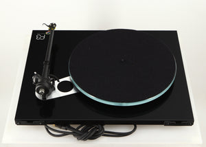 Rear view of a used Rega Planar 3 Turntable / Exact Cartridge in a black finish
