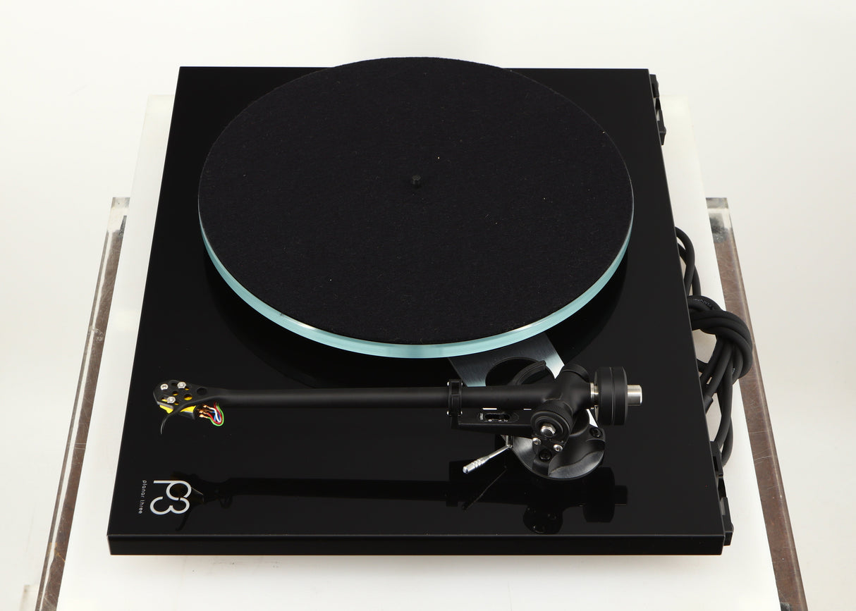 Right side view of a used Rega Planar 3 Turntable / Exact Cartridge in a black finish