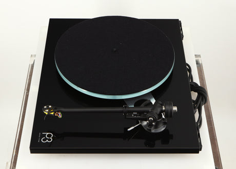Right side view of a used Rega Planar 3 Turntable / Exact Cartridge in a black finish