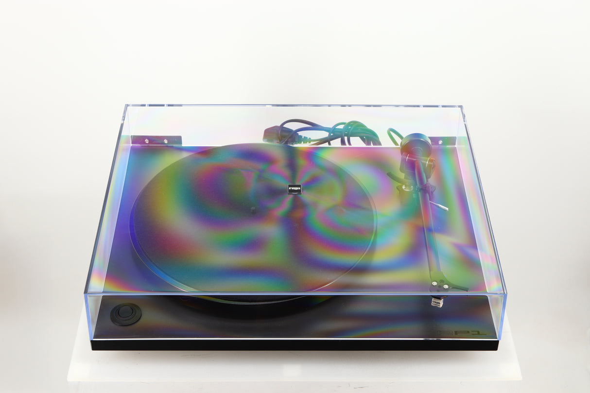 Top of a used Rega RP1 Turntable in a cool grey finish