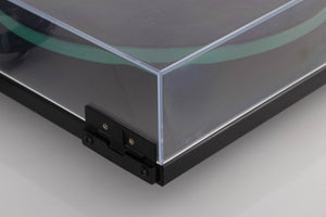 Rear right corner view of a used Rega RP3 Turntable in Cool Grey with AT-VM95SH Cartridge