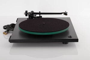 Side view of a used Rega RP3 Turntable in Cool Grey with AT-VM95SH Cartridge