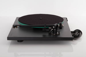 Side view of a used Rega RP3 Turntable in Cool Grey with AT-VM95SH Cartridge