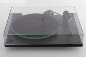 Top view of a used Rega RP3 Turntable in Cool Grey with AT-VM95SH Cartridge