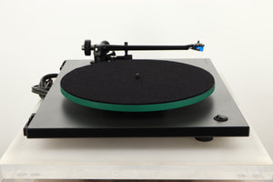 Side view of a used Rega RP3 Turntable in Black finish with Elys Cartridge