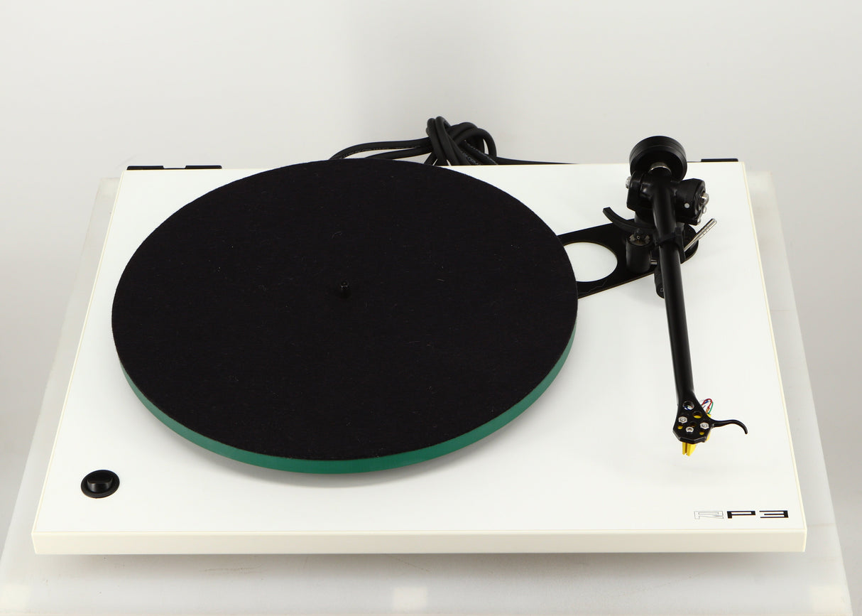 Front view of a used Rega RP3 / Exact Cartridge in a white finish
