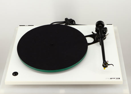 Front view of a used Rega RP3 / Exact Cartridge in a white finish