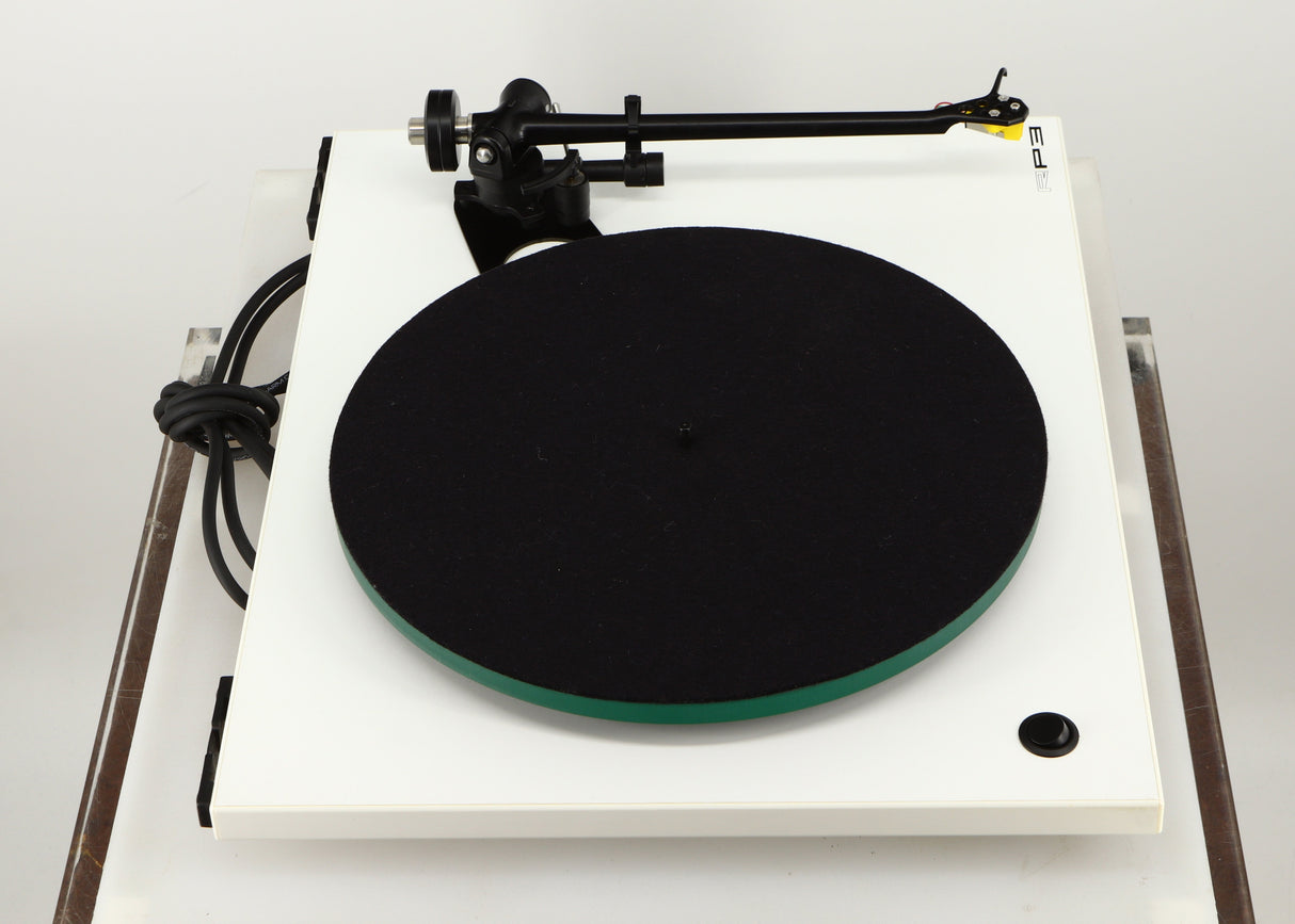 Left side view of a used Rega RP3 / Exact Cartridge in a white finish