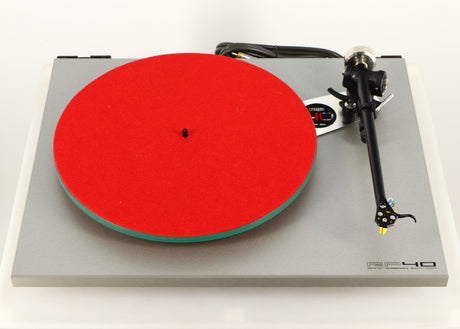 Front view of a used Rega RP40 Anniversary Edition Turntable / Exact Cartridge in a titanium finish
